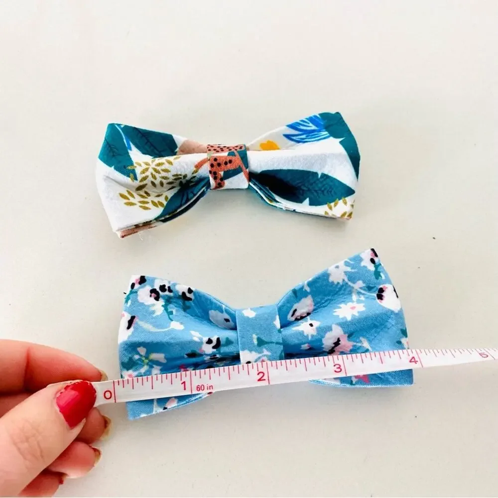 2 NEW HANDMADE Blue White Floral Green Tropic Dog Cat Pet Collar Elastic Bow Tie